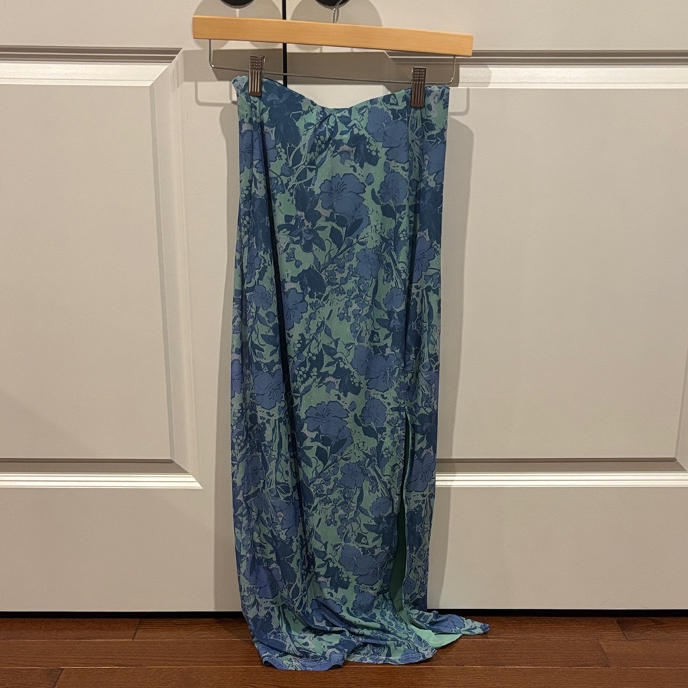 Free People Blue and Green Floral Maxi Skirt